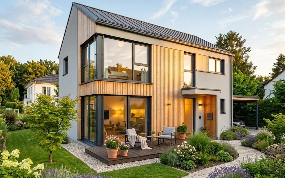 Fertighaus Singlehaus: kompakter Neubau mit klarer Fassade, Terrasse und pflegeleichtem Garten – Preise 2026