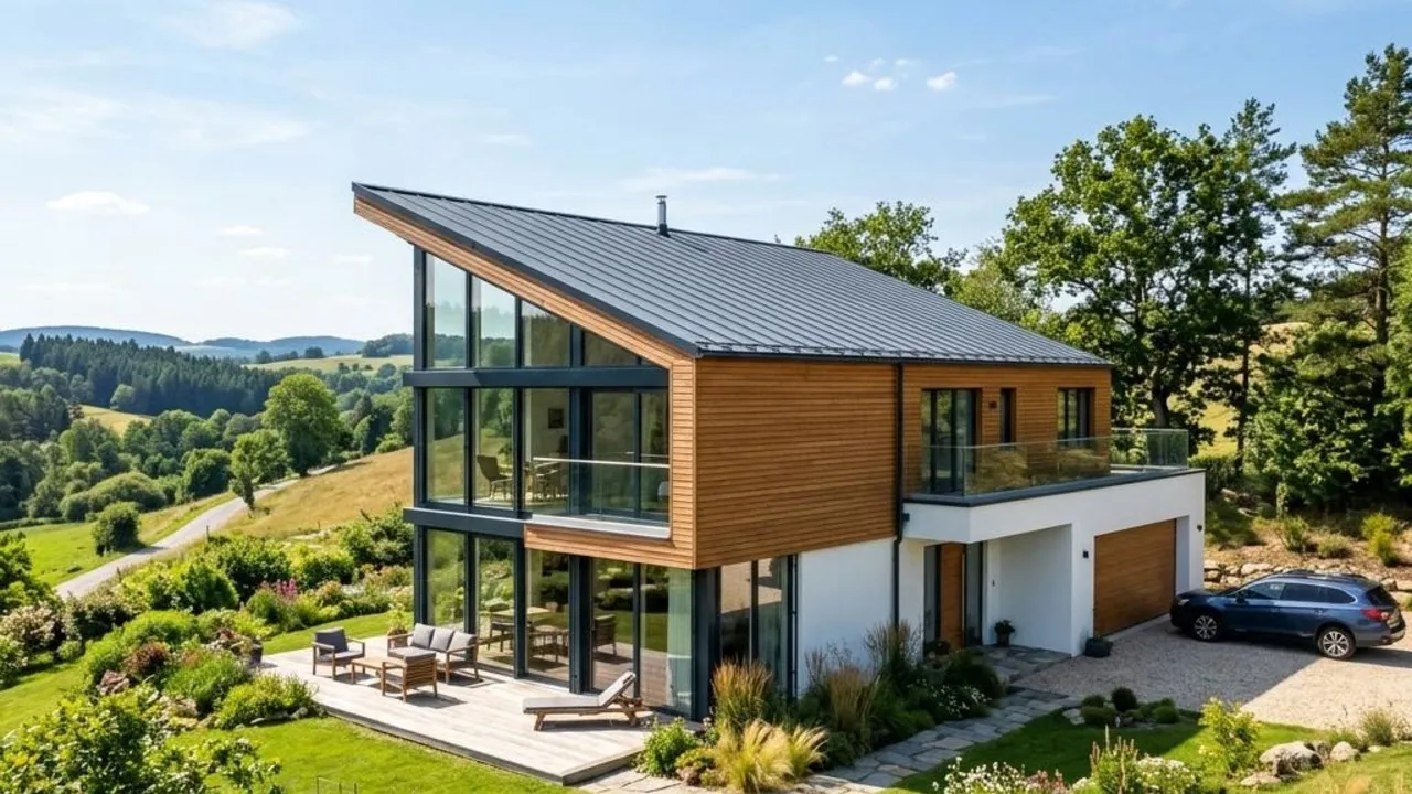 Wohnhaus mit einseitig geneigtem Pultdach und moderner Holzfassade als Beispiel für Pultdach-Architektur